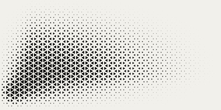 Halftone Circle Triangular Grid. Round Border Random Halftone Triangles Raster Texture. Half Tone Circular Pattern