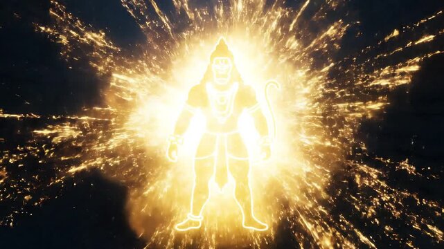 Hanumans Fiery Silhouette - A Divine Outline in Golden Light.