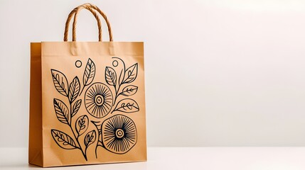 Decorative paper shopping bag with floral design and copy space for branding or advertising