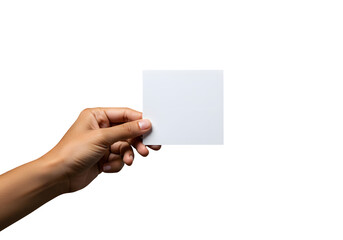 Obraz premium Hand holding blank card. Isolated on transparent background