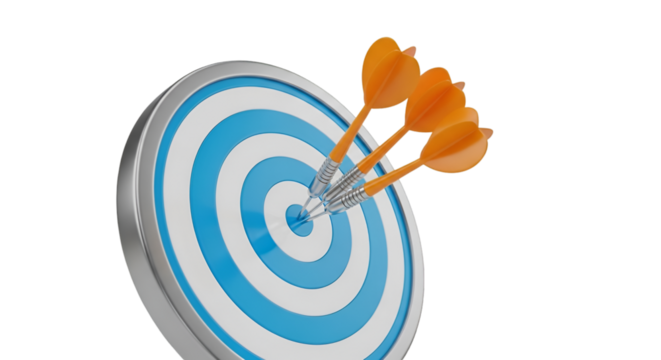 Three Orange Darts Hitting Bullseye on Target game