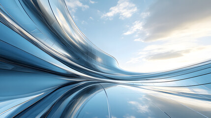 A low-angle view of a futuristic skyscraper with curved glass windows - a 3D-rendered architectural marvel.