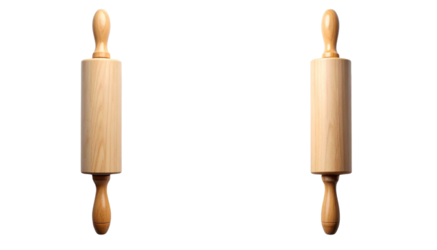 Wooden and patterned rolling pin collection, isolated on transparent background