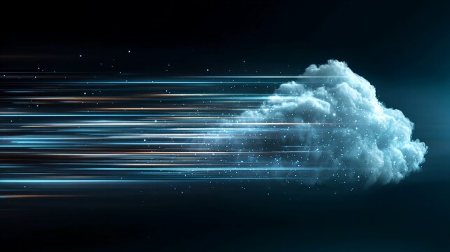 Dynamic cloud computing concept with glowing speed lines showcasing fast data transfer and modern tech solutions for business, illustrating connectivity and digital transformation - Powered by Adobe