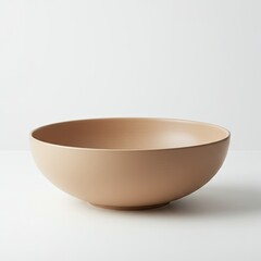 Minimalist Tan Ceramic Bowl on White Surface Still Life
