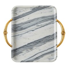 Elegant Marble Tray with Gold Handles Isolated on White Background