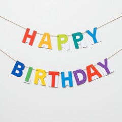 Happy Birthday Colorful Banner Decoration Hanging on White Background
