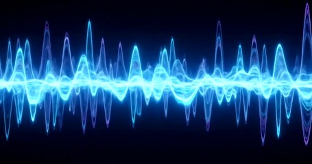 Dynamic blue waveform visualization with vibrant energy on black background for sound design - Powered by Adobe