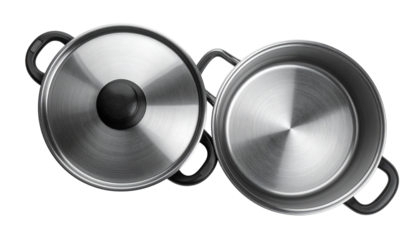 Cooking pot with lid bundle showing plain and decorative variations, isolated on transparent background