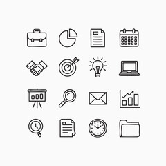 Set of business and office icons simple line vector symbols for web and mobile design isolated on white background