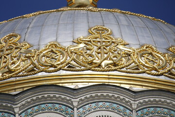 Stavropol St. Nicholas Naval Cathedral in Kronstadt sea anchors on the dome