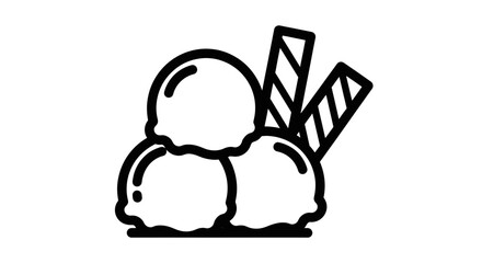 Ice cream scoops with wafer sticks dessert icon illustration.