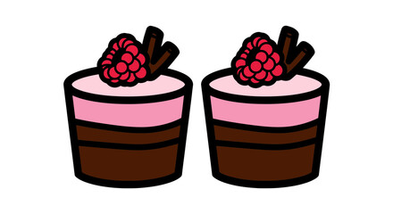 Two delicious raspberry chocolate mousse desserts with decorative chocolate sticks.
