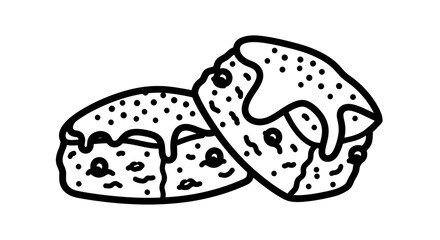 Two delicious looking baked goods with dots and icing on top tasty dessert.