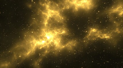 Naklejka premium Golden cosmic background of starry sky with nebula clouds of gold color