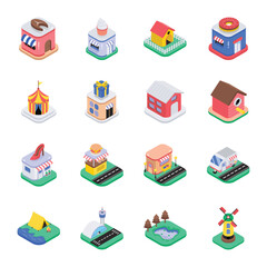 City Elements isometric Vector Illustration set 5