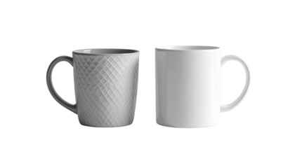 Dual coffee cup set showing minimal and decorative styles, isolated on transparent background
