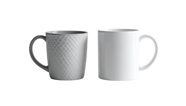 Dual coffee cup set showing minimal and decorative styles, isolated on transparent background - Powered by Adobe