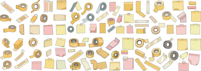 A vibrant collection of colorful sticky notes and tape, perfect for organization and creativity.