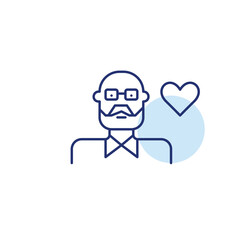 Older man and heart. Elderly care and support. Pixel perfect, editable stroke vector icon