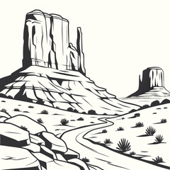 Iconic monument valley landscape with buttes and a winding road under a clear sky