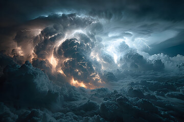 Fototapeta premium Dramatic Thunderstorm with Lightning and Dynamic Clouds for Atmospheric Design