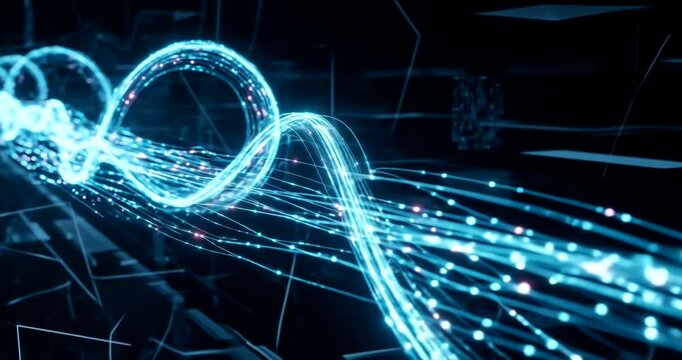 Abstract blue light trails flow through a digital network, creating a futuristic and dynamic - Powered by Adobe