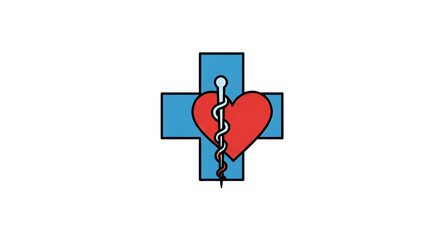 Medical Heart Care Symbol with Cross and Asclepius Rod
