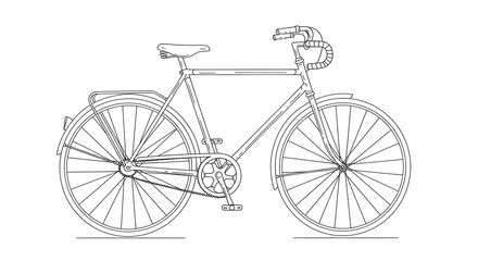 Vintage Road Bike Outline Illustration on White