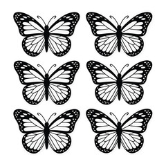 Obraz premium Set of six elegant black and white butterfly illustrations vector graphics scalable eps file for design silhouette vector illustration white background