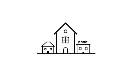 Simple line drawing of three houses of different sizes, arranged side by side in a minimalist style.