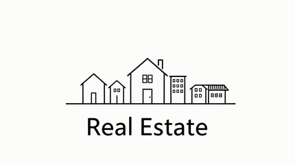 Simple line drawing of houses in a row with the text 