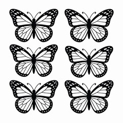 Obraz premium Six elegant black and white butterfly illustrations vector graphics for versatile design projects scalable eps format silhouette vector illustration white background