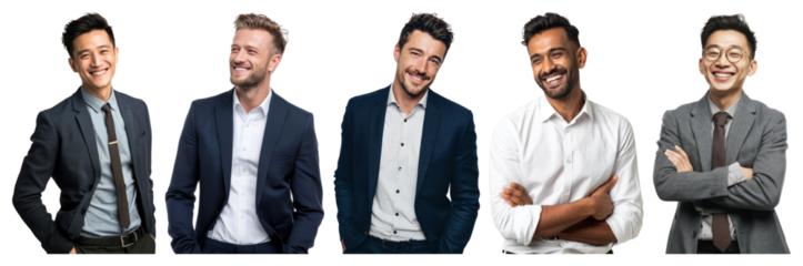 PNG Diverse group of smiling professionals, element set on transparent background