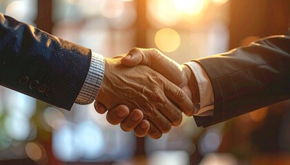 Close Up of Two Business People Shaking Hands in a Brightly Lit Meeting Setting