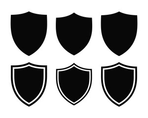 Set of six black shield silhouettes vector illustrations scalable eps graphics for design projects silhouette vector illustration white background