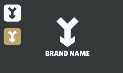 Y Letter Arrow Down Logo, Modern Directional Symbol, Minimalist Business Icon, Isolated White on Black