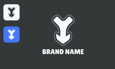 Letter Y Arrow Symbol, Downward Direction Mark, Minimalist Business Logo, White Icon Black Background