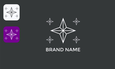 Star Formation Logo, Main Star with Four Assistants, Cosmic Leadership Design, White Vector Black Background