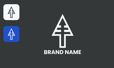 Tree Progress Symbol, Ascending Arrow Design, Growth Direction Logo, Isolated White on Black