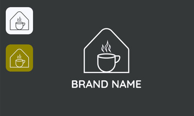 Modern Coffee House Logo, Minimalist Cafe Design, Simple Coffee Shop Symbol, Isolated White on Black