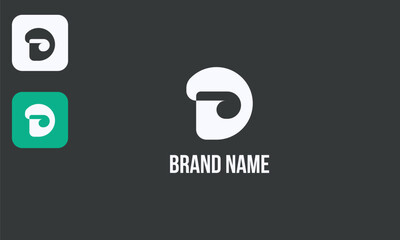 Modern D Ear Logo, Minimalist Letter D with Ears, Playful Character Design, Isolated White on Black