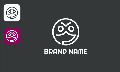 Antique Emoticon Symbol, Historical Face Design, Classic Expression Icon, White Icon Black Background