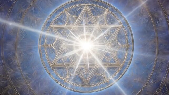 Abstract digital art geometric star pattern with glowing light