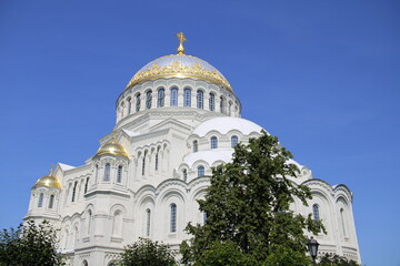 Stavropol St. Nicholas Naval Cathedral in Kronstadt sea anchors on the dome