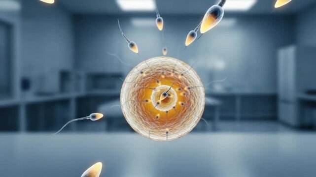 Animation of Human Fertilization Process, sperm cells entering the egg, Human reproductive system,