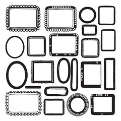 Collection of hand drawn colorful wavy frames different shapes. Summer decorative frames. Modern trendy borders for wedding invitation, birthday card, social media template. Vector illustration.