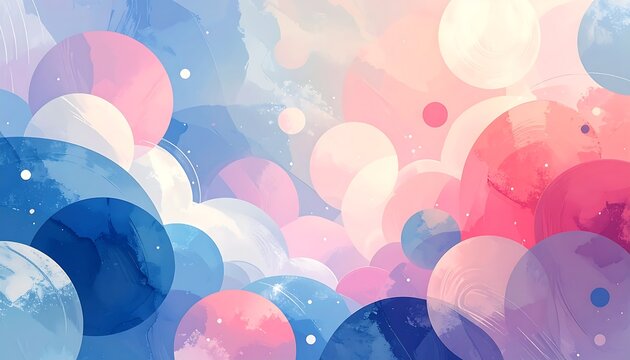An abstract digital artwork featuring overlapping translucent circles in shades of blue, pink, and white, mimicking a dreamy, watercolor effect