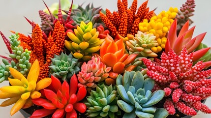 Obraz premium Colorful succulents arrangement creating vibrant botanical display and decorative plant collection