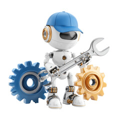 Robot Technician with Wrench and Gears on Transparent Background